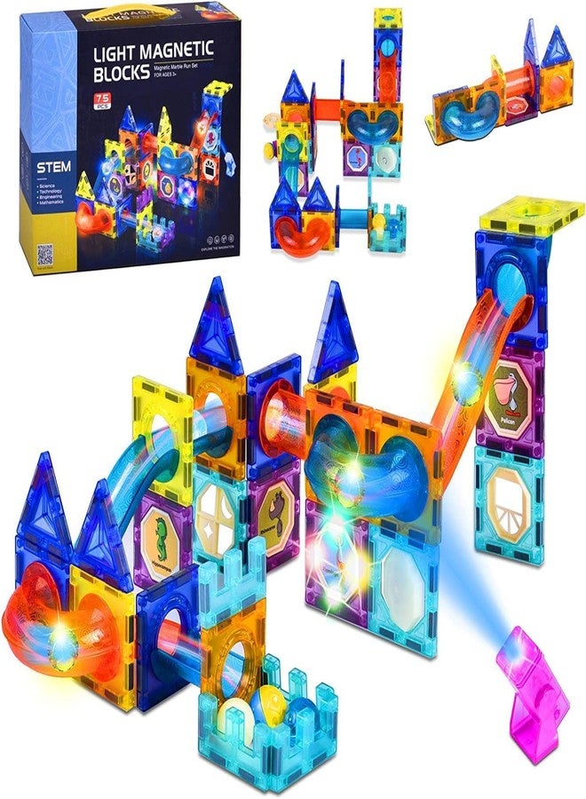 Velocious Light Magnetic Tiles- Building Blocks for Kids 3D STEAM Educational Toys, Magnetic Marble Run/Toys for Kids Age 3 +Year Old Boys Girls Creative Gift (75 pcs, Multicolor)